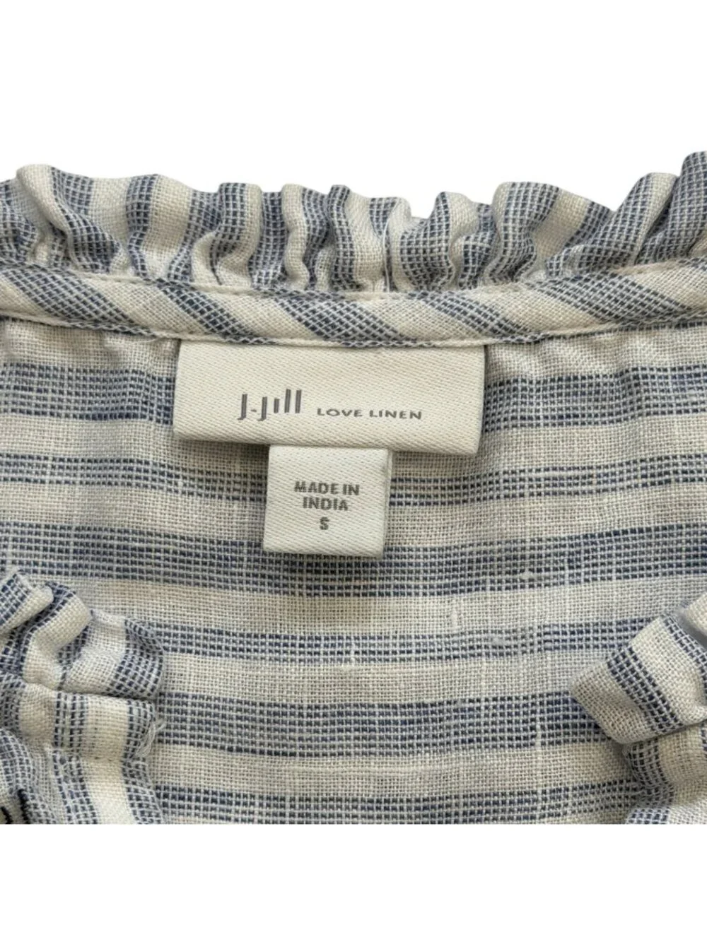 J. Jill Love Linen Womens Size S Linen Top Embroidered Tunic Blue White Stripe - Picture 4 of 8